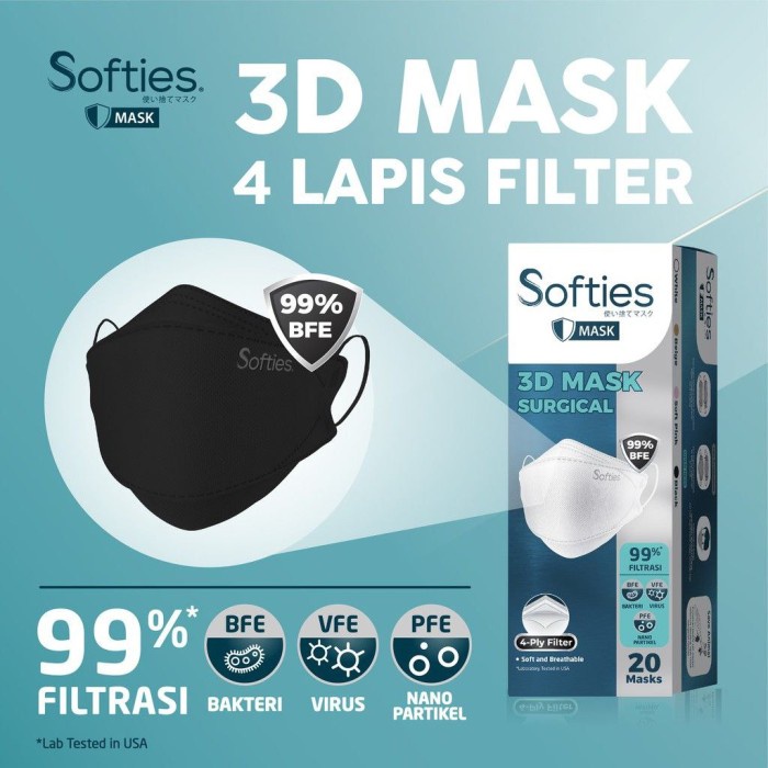 Masker - Masker Softies Surgical 3D 4 Ply