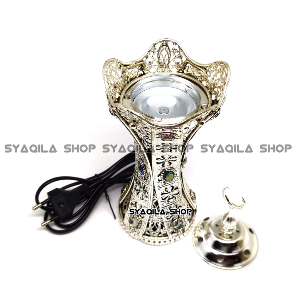 Mabkhara Tempat Bakar Buhur Listrik Prapen Dupa Bukhur Incense Burner SILVER