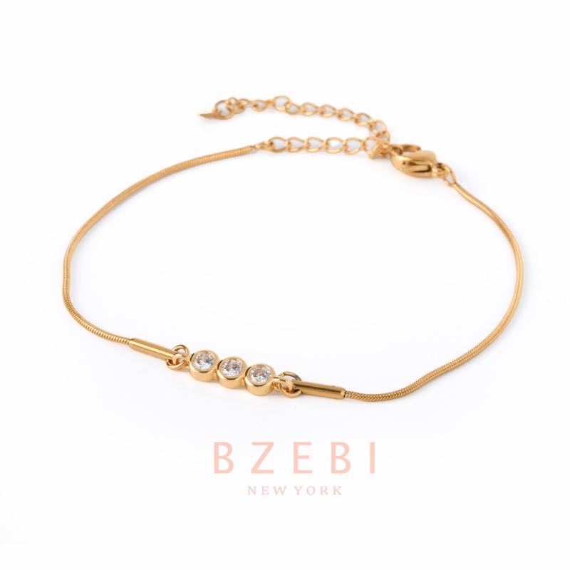 Bzebi Gelang Titanium Steel Lapis Emas 18k Hias Berlian Imitasi Gaya Korea Untuk Wanita 299b