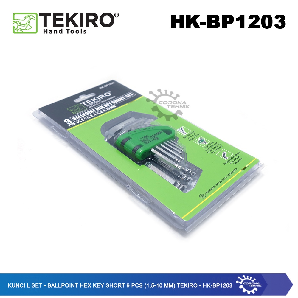 Tekiro - W-HK9BS / HK-BP1203 - Kunci L Set Ballpoint 9 Pcs Pendek