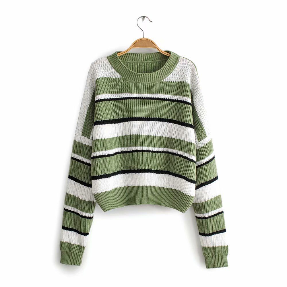 B1252 VELY STRIPE PATTERN GREEN SWEATER KOREA - IMPORT SWEATER JUMBO GAYA KOREA