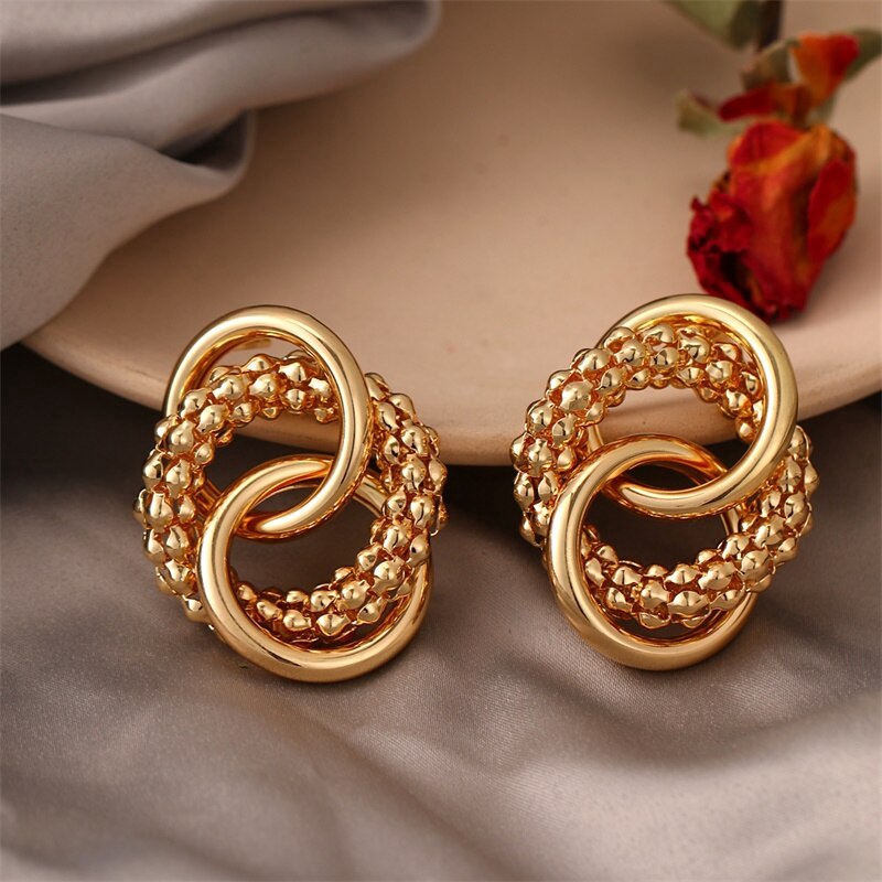 New Fashion Statement Earrings Vintage Geometric Matte Gold Earrings For Women Jewelry