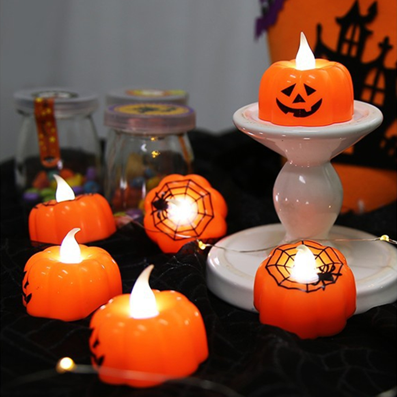 1pc Lampu Lilin LED Elektronik Bentuk Labu Warna Warm White Untuk Dekorasi Halloween