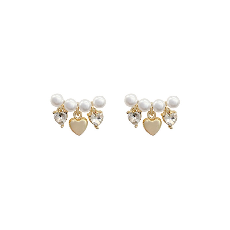 Anting Tusuk Sterling silver 925 Desain Hati Hias Mutiara + Berlian Imitasi Mewah Untuk Wanita