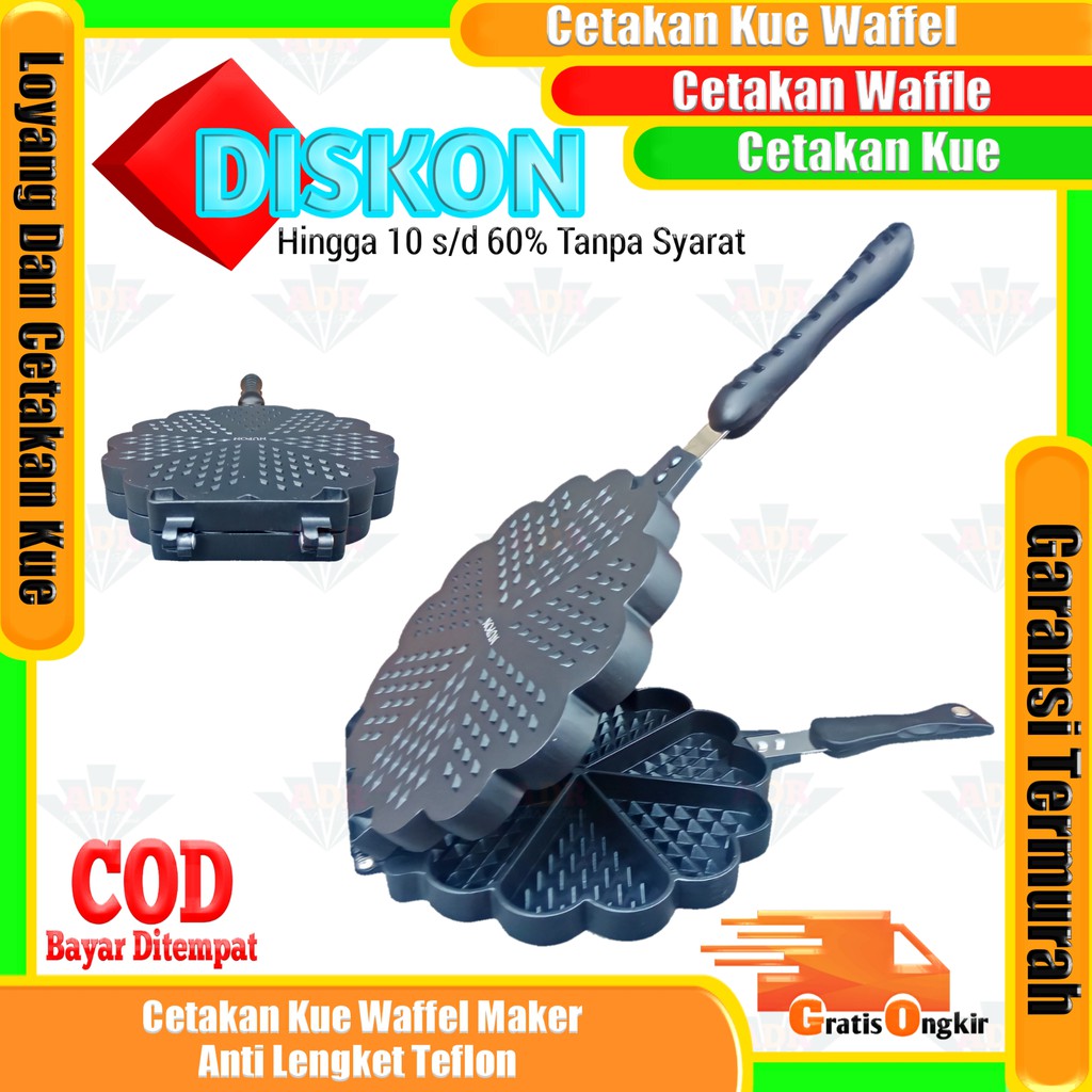 NUPON Cetakan Kue Waffle Maker Waffel Teflon Anti Lengket Bentuk Hati