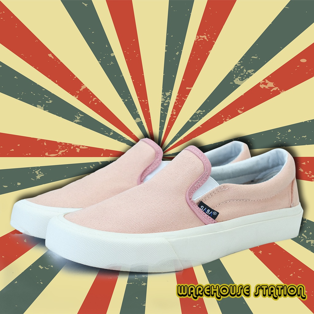 Saba Vintage Slip on Pink White - Sepatu Sneakers Casual Pria Wanita