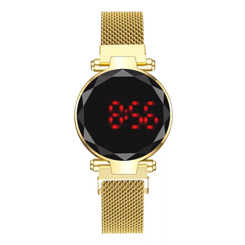 Jam Tangan Magnet LED Touch Screen Bulat Digital / Jam Tangan Wanita Korea Strap Magnet LED-36-7 Gold