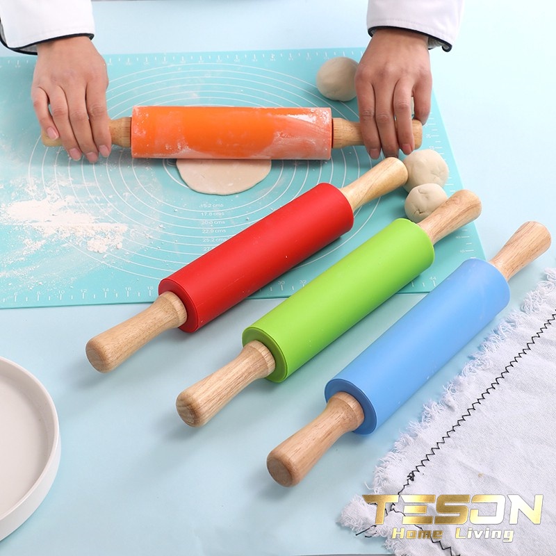 #TERMURAH!!! Rolling Pin Silikon Penggiling Penggilas Adonan Kue Handle Kayu