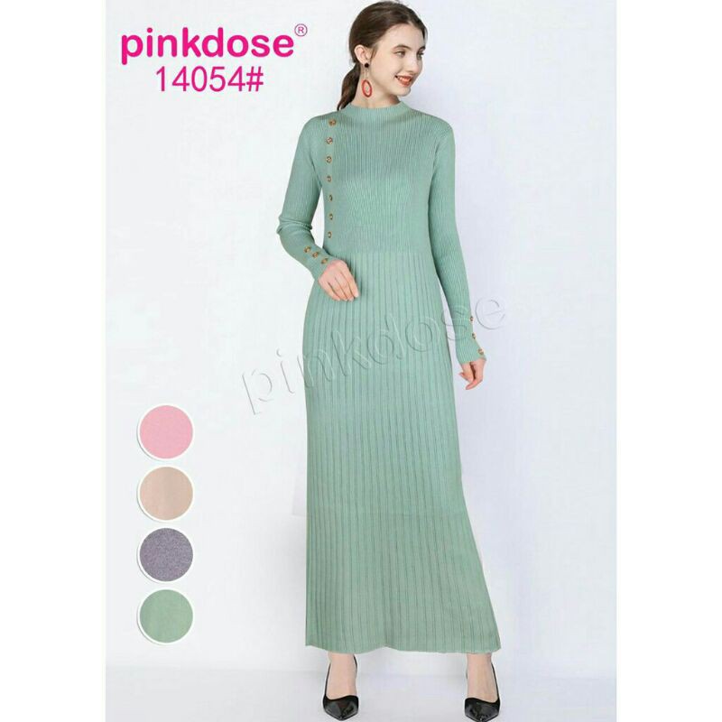 Gamis rajut import pinkdose terbaru/cod fashion wanita muslim knit premium
