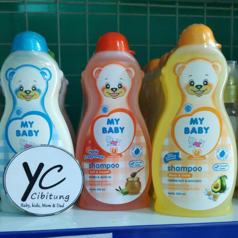 Mybaby Hair &amp; Body Wash Milk Bath Telon Plus 200 ml Botol Sabun Shampo My baby Bayi Aloe Vera Avocado Honey Telon Plus Milk Olive Oil Candle Nut Pink Kuning Biru Hijau Merah Orange