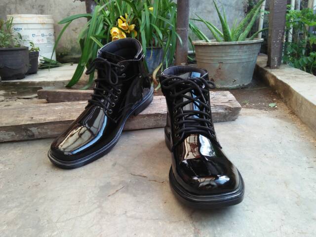 Sepatu pdh pria model tali hidup resleting hitam glos - pdh scurity - pdh TNI - pdh polisi - pdu pdl