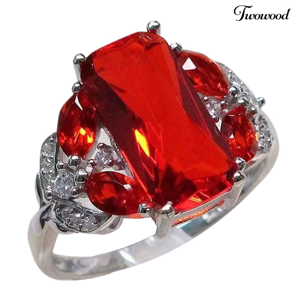 Cincin Berlian Imitasi Model Lebar Bahan Alloy Untuk Wanita