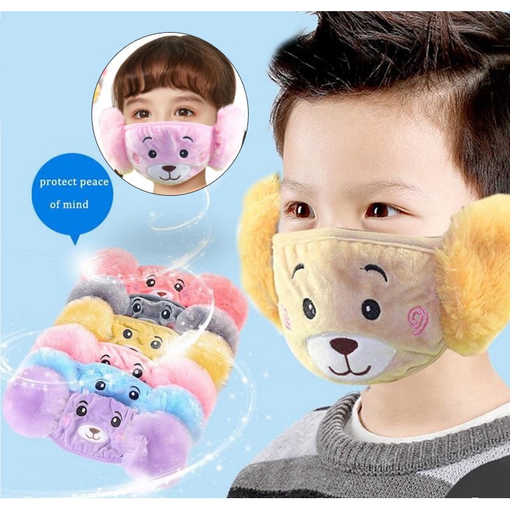 Grosir - M734 Masker Mulut Penutup Telinga Anak / Masker Mulut Telinga / Anti Debu / Earmuff Mask