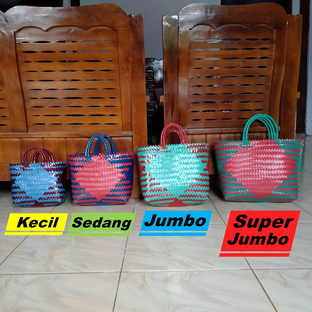 Tas Anyaman Plastik JUMBO KACA Glossy / Tas Keranjang Belanja Pasar / Tas Anyam Jinjing Parcel