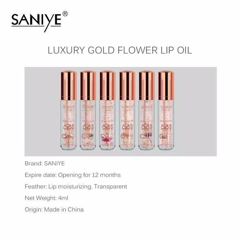 SANIYE 24K Luxury Gold  Lip gloss Pelembab Bibir Flower Magic Lip Oil