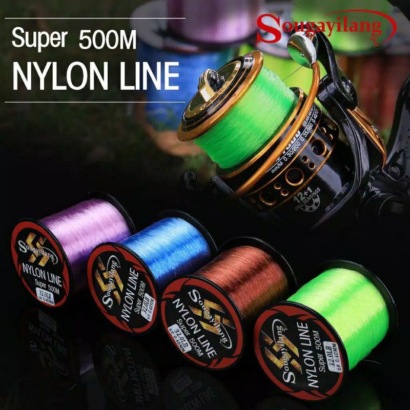 Senar Pancing Sougayilang 500M Super Nylon Fishing Line Green Colors Senar Pancing