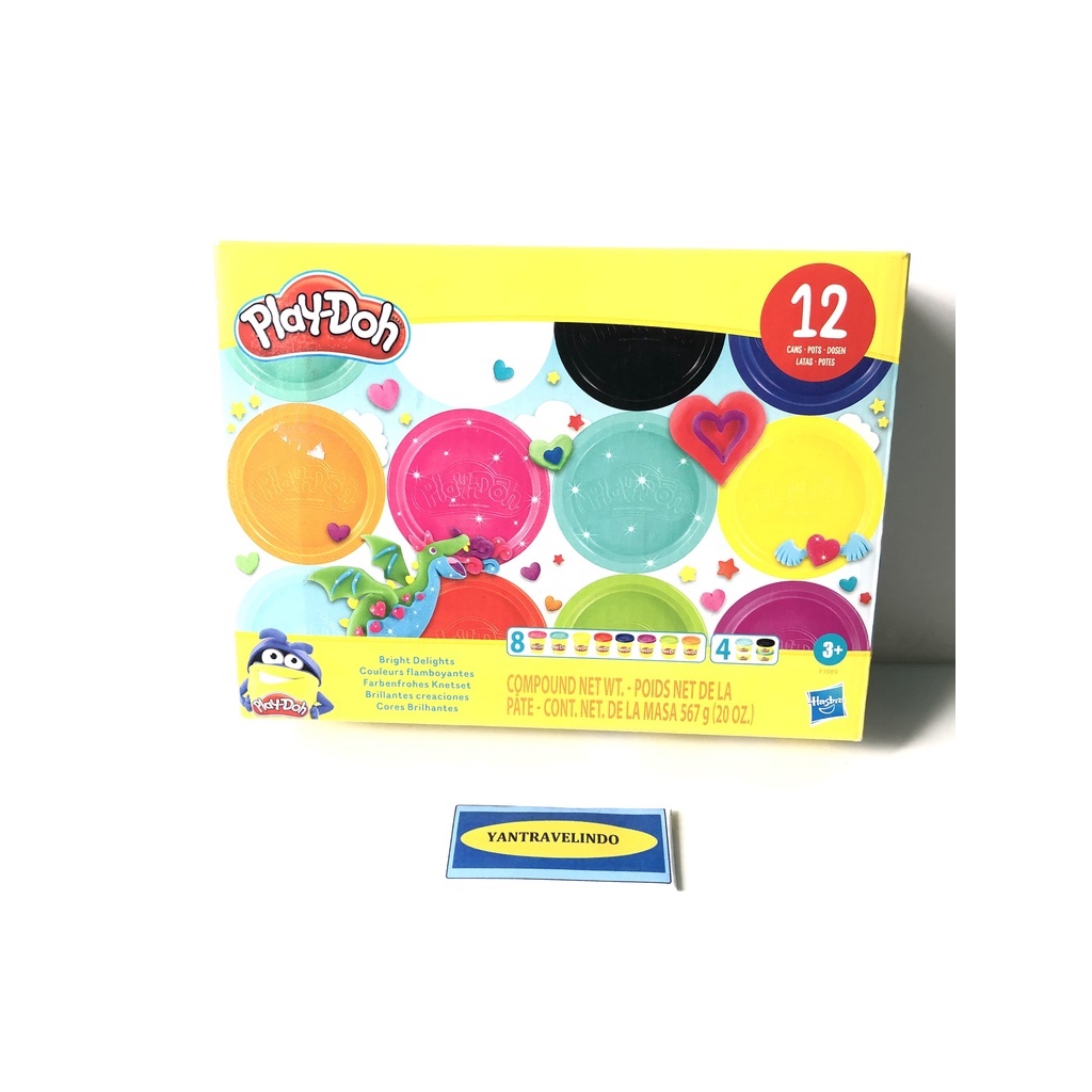 PLAY-DOH PLAYDOH STATERPACK 12 WARNA GLOWING PACK 2 WARNA  8 BESAR 4 KECIL MAINAN EDUKASI
