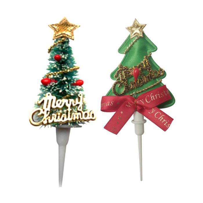 CTTR cake topper hiasan kue natal christmas pinus pearl dekorasi bakin - POHON JARUM