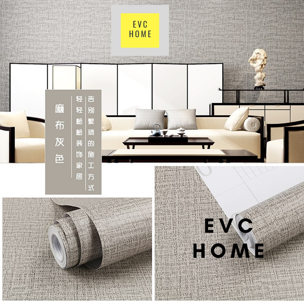 EVCHOME 45CM x 10M Wallpaper Sticker Dinding Polos 3D Korea Premium/Wallstiker Embos Dekorasi Dinding-Grey Motif