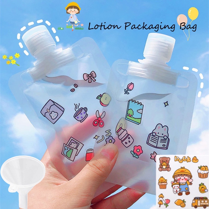 1 Pc Kantong Penyimpanan Lotion / Sampo Cair Bahan Plastik Ukuran 30ml 50ml 100ml Dengan Corong Stiker Untuk Travel