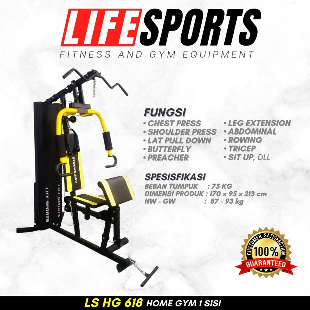 LIFESPORTS - New Alat Olahraga Fitness Sport Gym Latihan Angkat Beban Multi Machine Homegym 1 sisi Lifesports LS HG 618