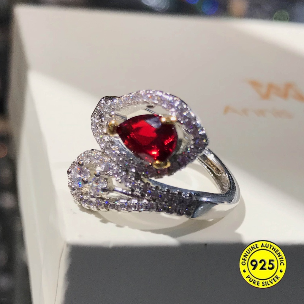 Cincin Open Ring Adjustable Dengan Batu Ruby Warnawarni Untuk Wanita