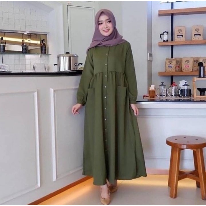 GAMIS NIDIA FULL KANCING BUSUI BUMIL DRESS MOSCREPE gamis terbaru gamis modern gamis terbaru 2021-POKITA ARMY