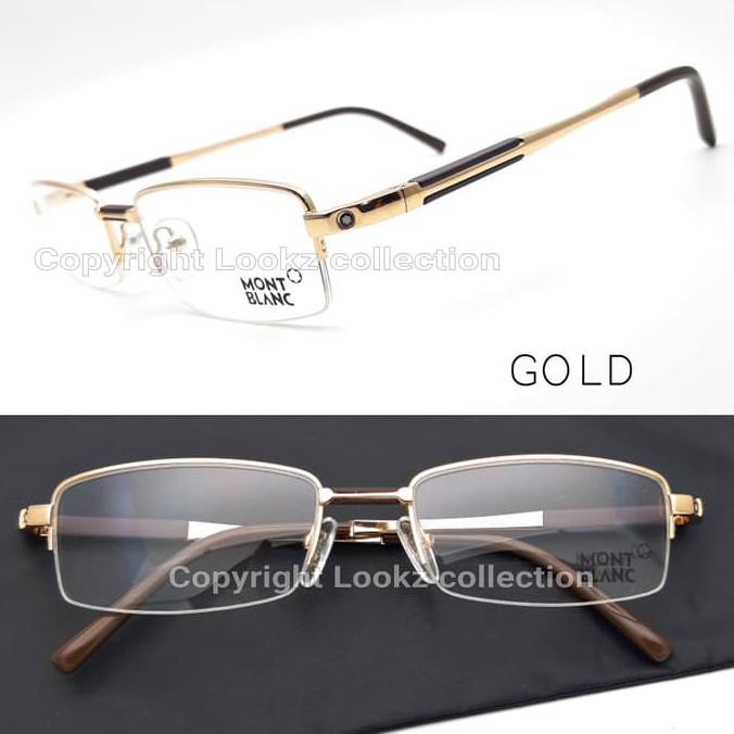Ready Store # Frame Kacamata Montblanc Kacamata Pria Wanita Gratis Lensa Minus - Gold