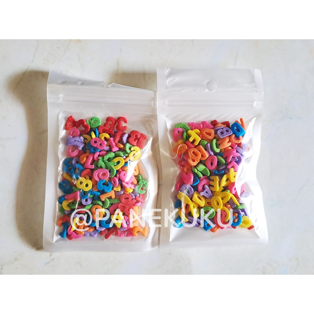 

Sprinkel angka huruf/ Sprinkle hiasan ulang tahun warna warni/ Springkel/ Trimit/ Spikel
