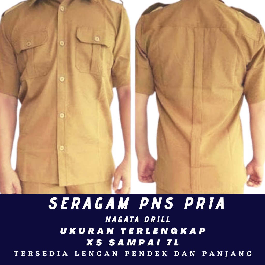 Seragam PNS Pria PDH Pemda Nagata Drill Khaki Muda Ukuran XS sampai 7L