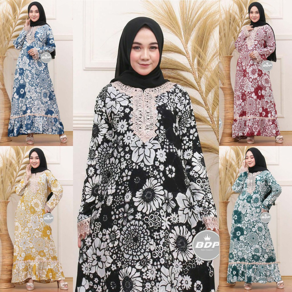 GAMIS ARAB RENDA UMBO RAYON SUPER ADEM | MOTIF BUNGA WARNA HITAM BIRU HIJAU MERAH KUNING