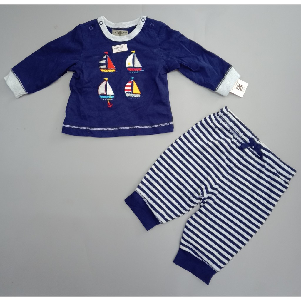 Baju setelan buka kaki motif DINO&amp;PERAHU size 3 - 18 BULAN