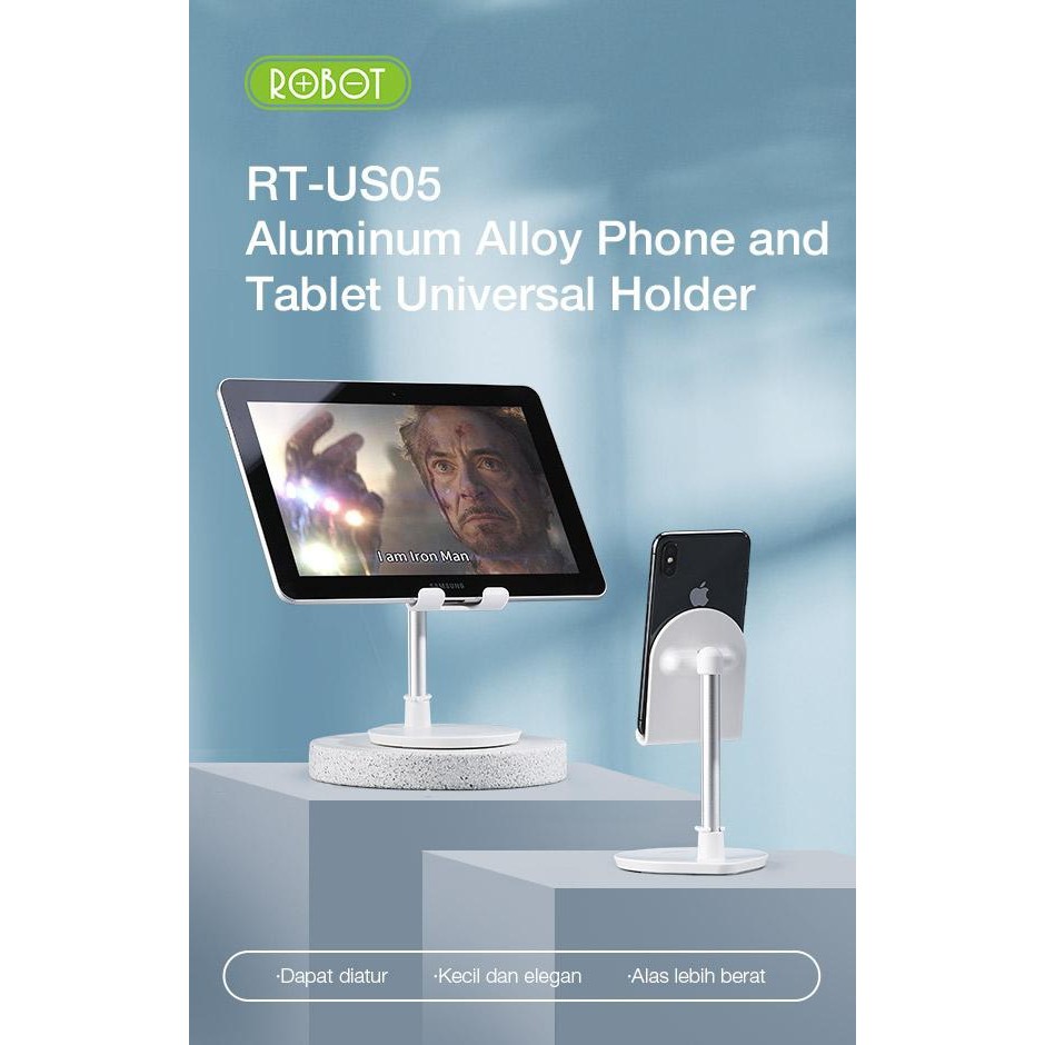 ROBOT RT-US05 TABLE PHONE HOLDER STAND HP MEJA ALUMINIUM ALLOY RT US05