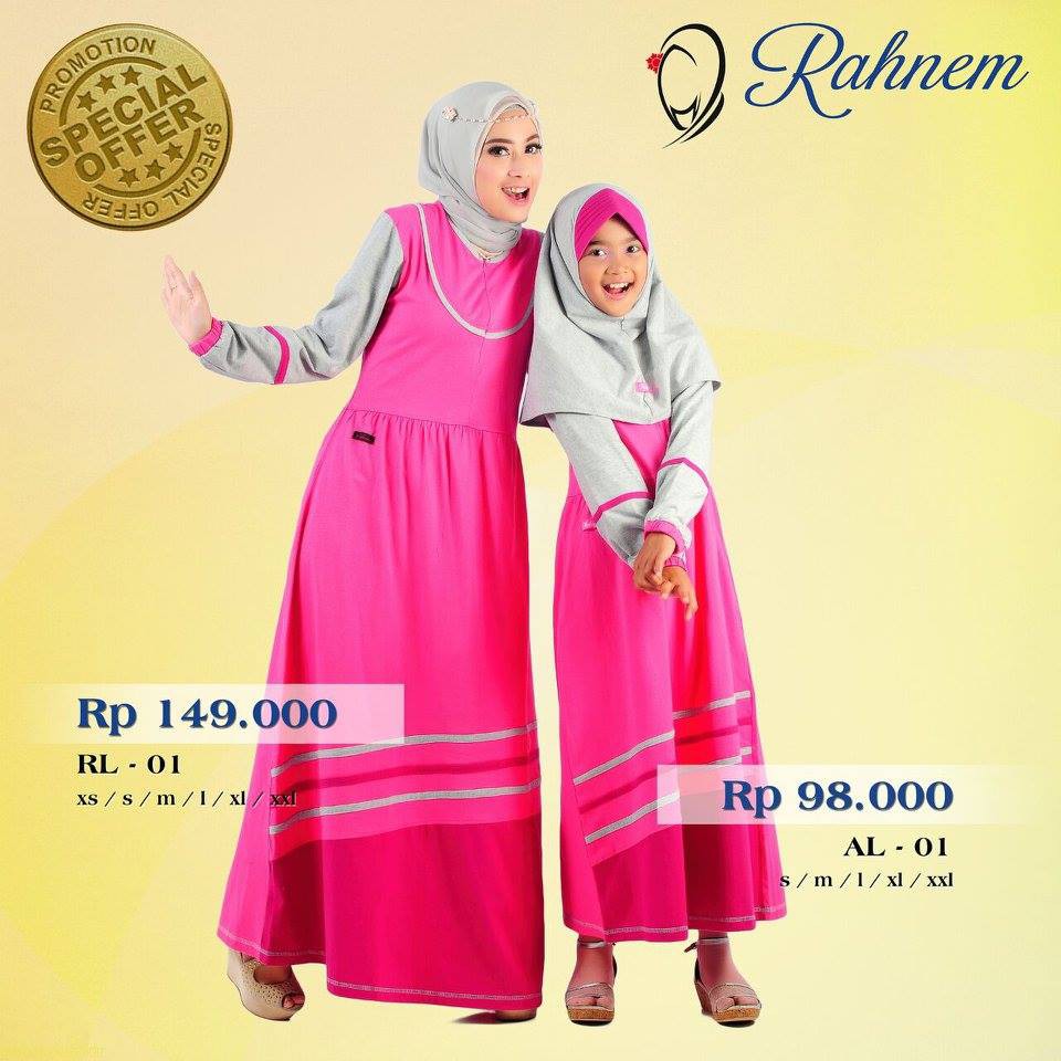 Rahnem AL  dan RL 01,02,03,04,05 - Gamis Combed - JUal Baju Couple Anak dan Ibu Original