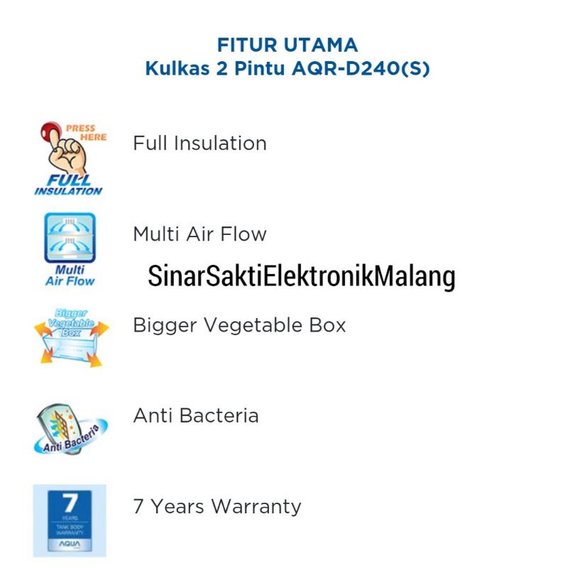 Kulkas Aqua 2 pintu AQR D240 Lemari Es Low Watt AQR-D240 240 169L Murah