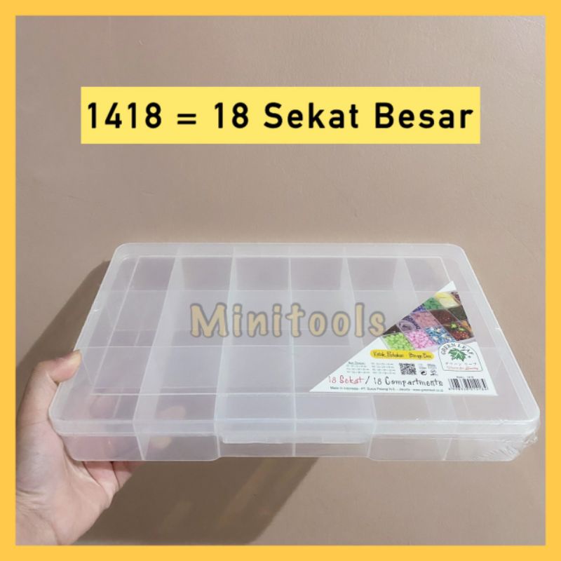 kotak Plastik 18 Sekat Besar / Kotak Perkakas 18 Sekat / Green Leaf 1418