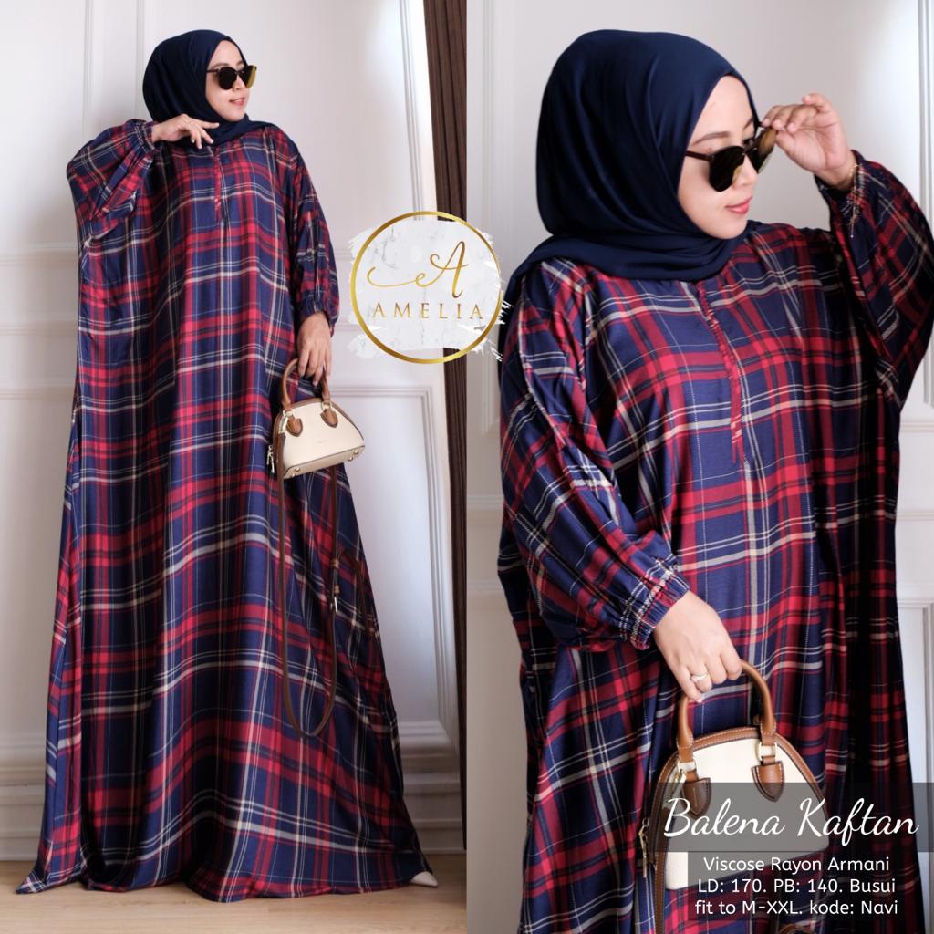 Balena Kaftan Gamis Muslim Wanita Terbaru Rayon Viscose Jumbo Motif Kotak-Kotak Ld 170