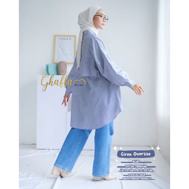 Kemeja blouse wanita muslimah / Giren oversize by ghaffa the label / blouse oversize salur