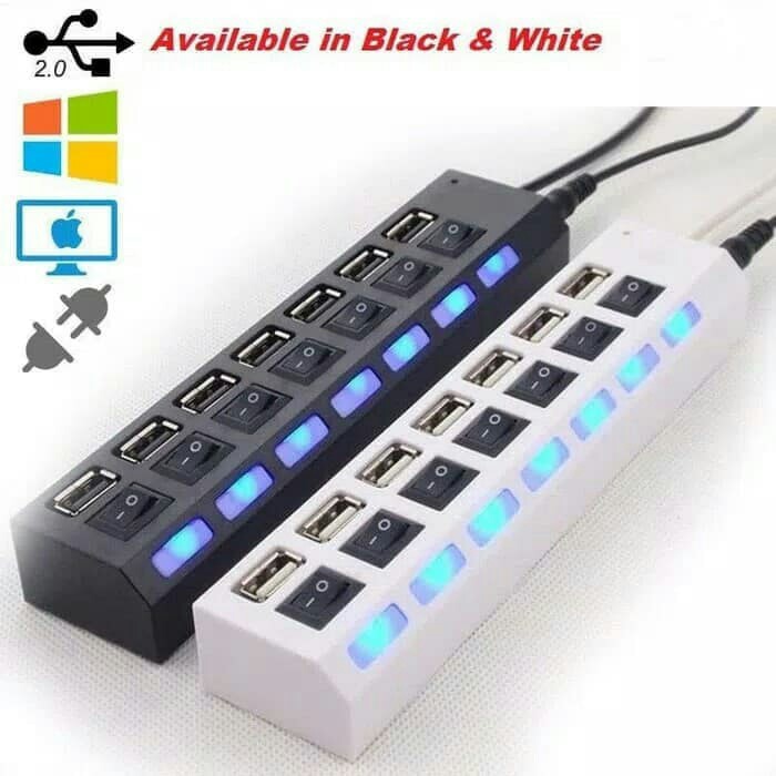 USB Hub 7 USB Switch On Off Charger Port 7 High Speed Output USB Hub 7 Lubang with Blue LED