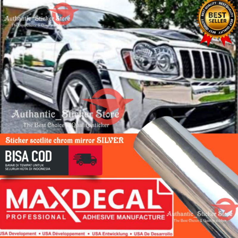 Stiker skotlet metalik krom mirror silver merk maxdecal scotlite motor mobil mengkilap