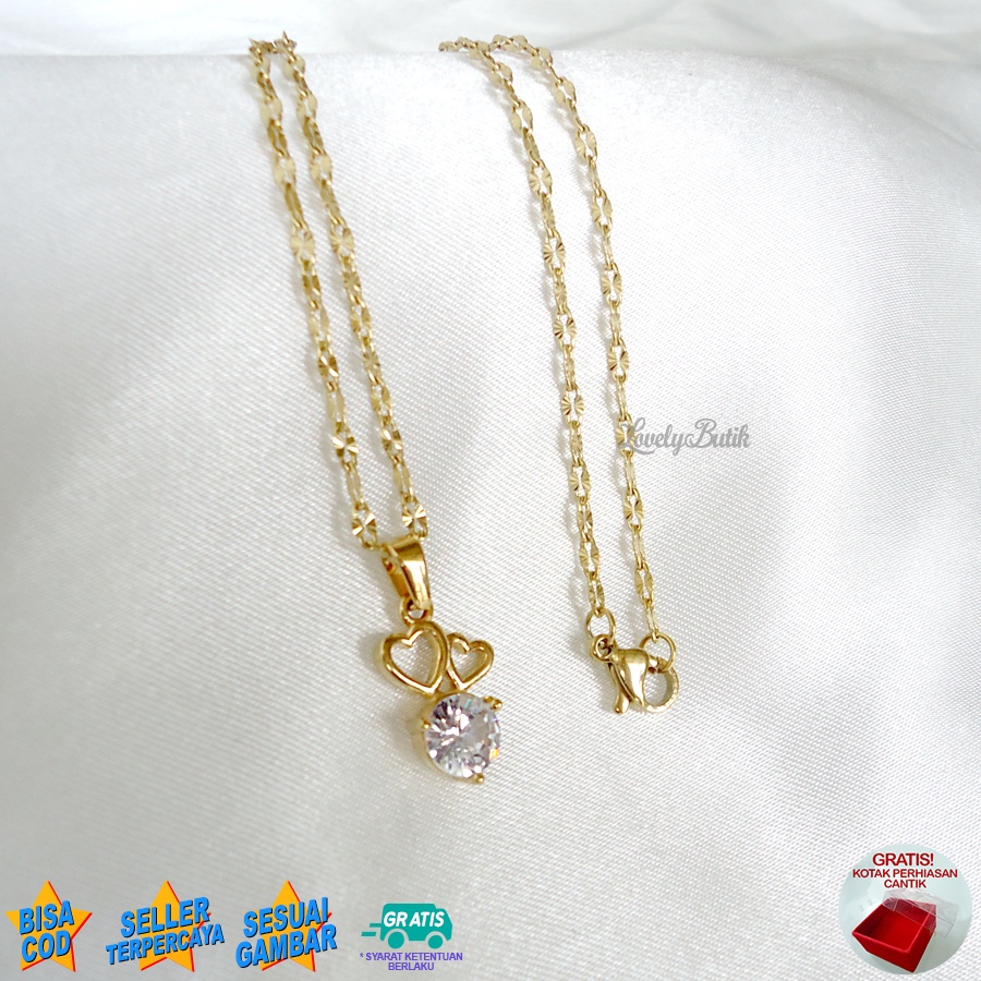 Lovelybutik Kalung Titanium Anti Karat Tender Love Kalung Wanita Titanium ukuran 45 cm