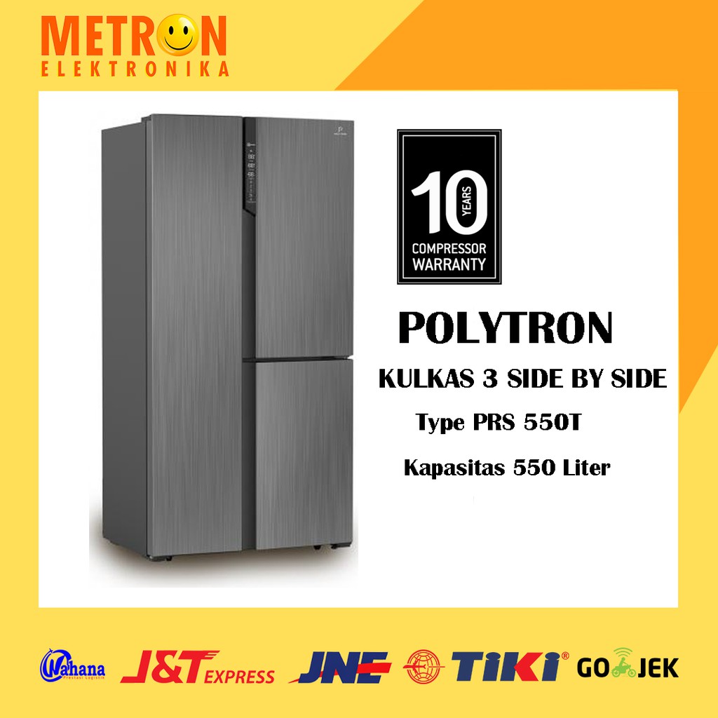 POLYTRON PRS 550T TITANIUM KULKAS SIDE BY SIDE 550 LT LITER METAL PRS550T