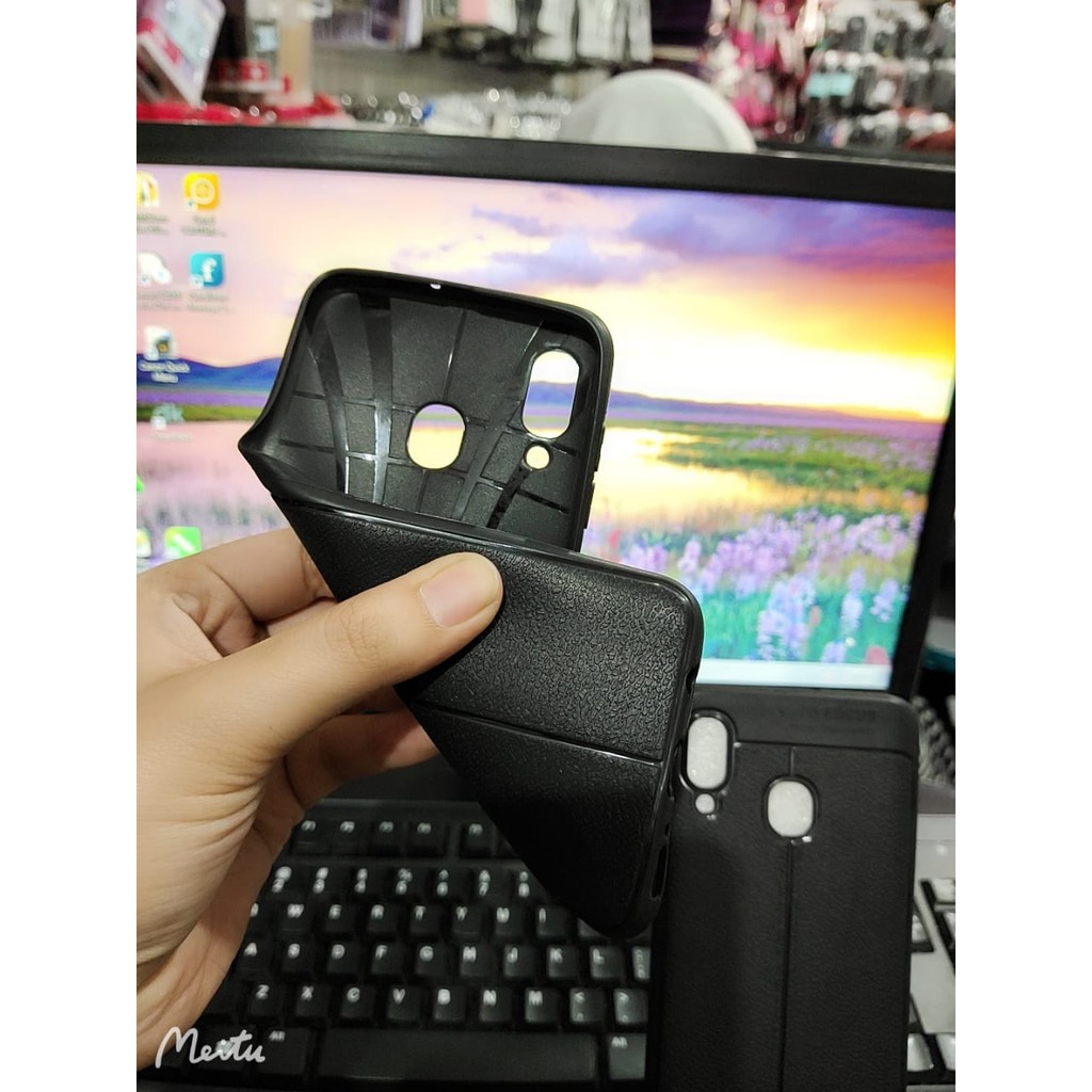 AUTOFOCUS Samsung A20 A205F 6.4&quot; Leather Soft Case Samsung A30 A305F Auto Fokus Motif Kulit Jeruk