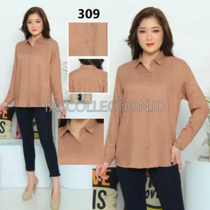 Kemeja wanita Basic lengan panjang bahan Moscrepe