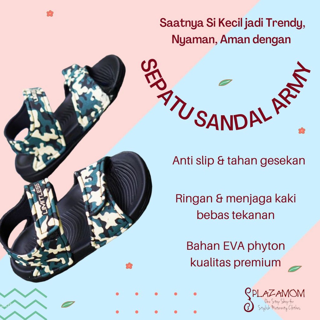 Sepatu Sandal EVA karet ANAK Laki Cowo Cowok Boy Kids Kid Sendal Selop Slippers Slip Strap Motif Army Empuk Ringan Anti slip Kualitas Premium Nyaman Bisa untuk outdoor indoor trendy stylish