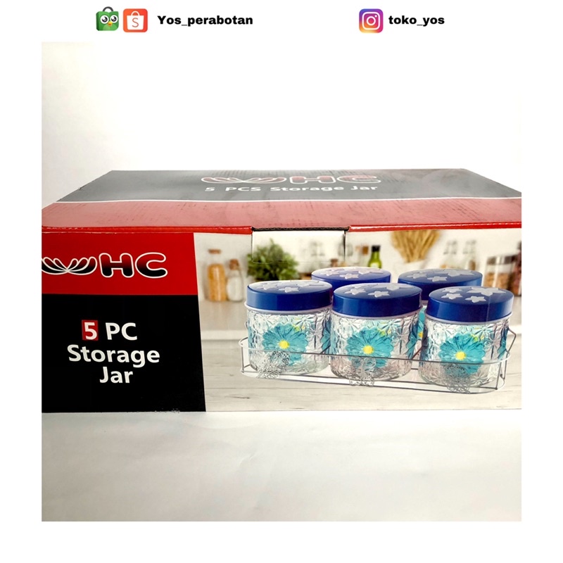 Toples Kaca 5 in 1 / Toples kaca motif bunga set / Toples Set HC