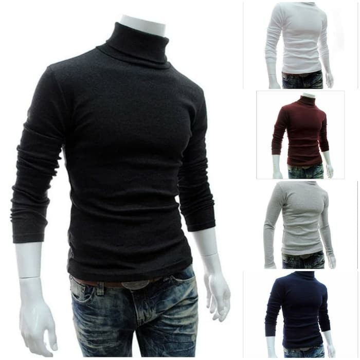 Kaos polos leher turtleneck kaos pria korea kaos lengan ...