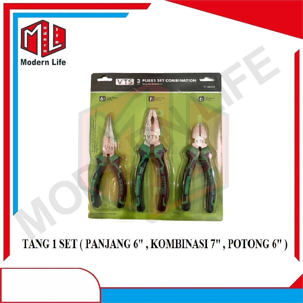 VTS Tang 1 SET ( Isi 3pc ) Tang Kombinasi / Tang Lancip / Tang Potong