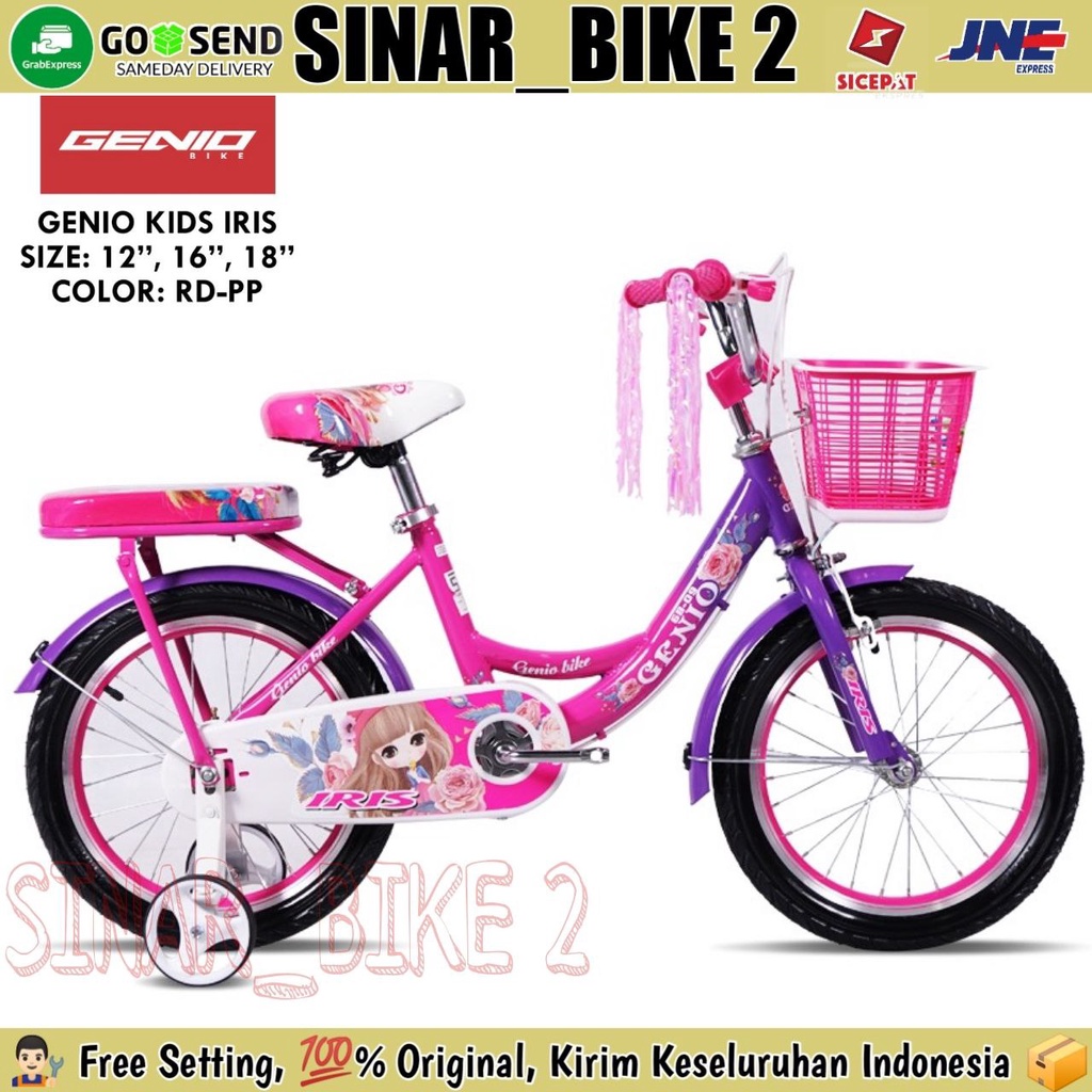 Sepeda Mini Anak Perempuan GENIO IRIS Ukuran 12 ,16 &amp; 18 Inch Keranjang