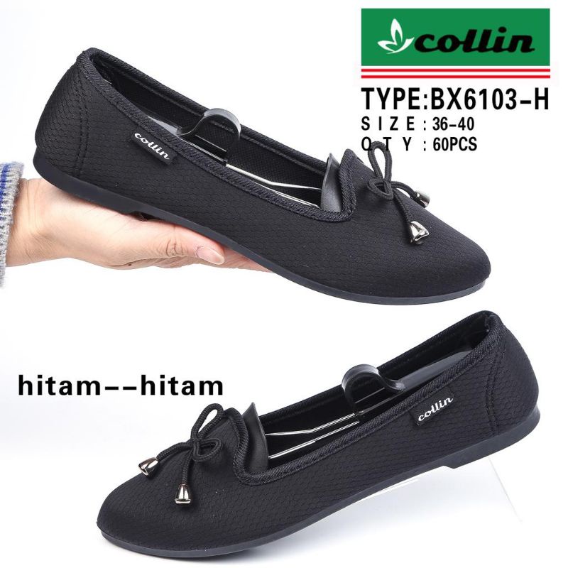 Sepatu wanita colin balet flat shoes kain perempuan hitam kekinian 2022-Hitam sisik (6103)